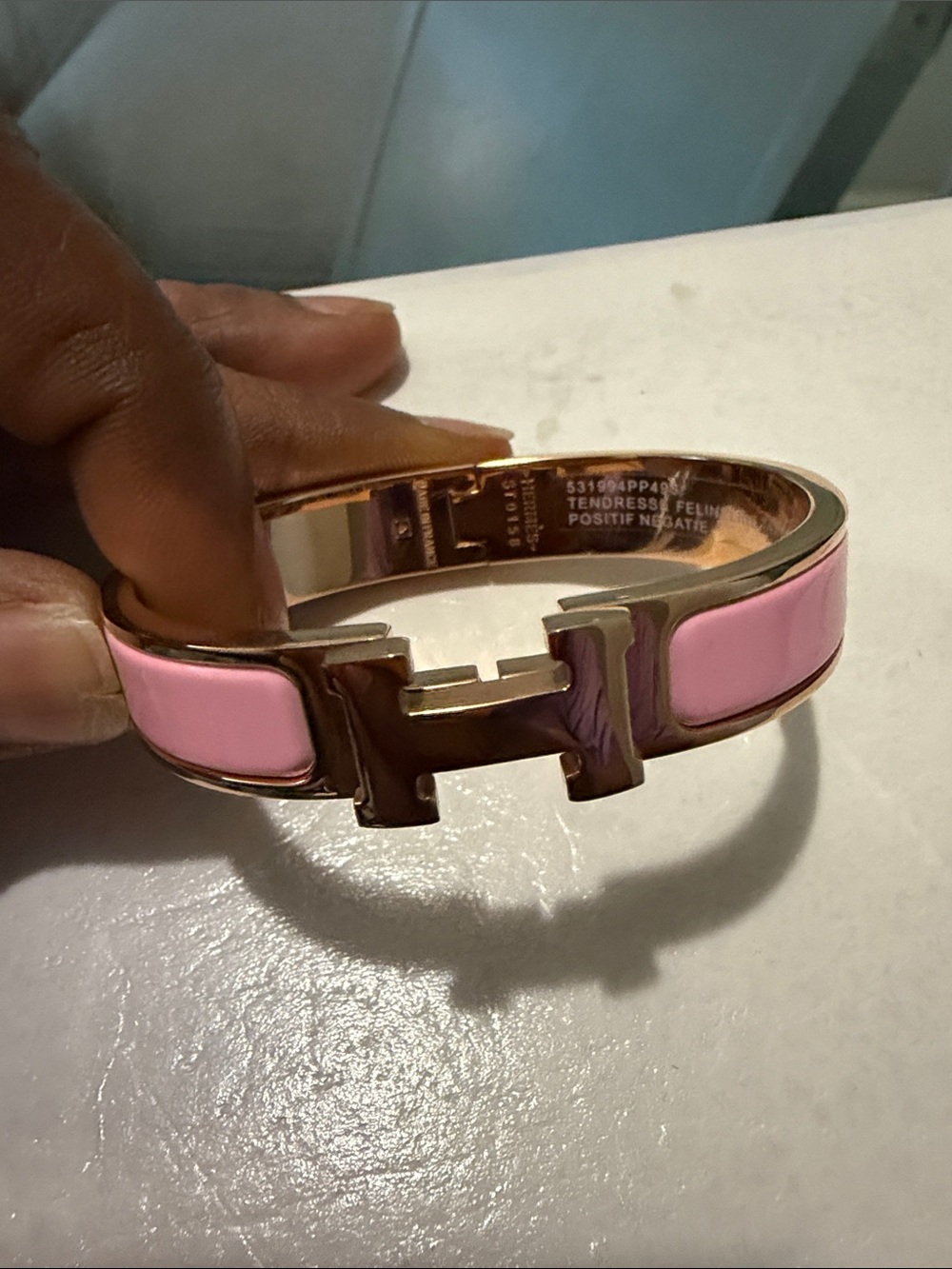Hermès Clic H Bracelet in Pink Enamel